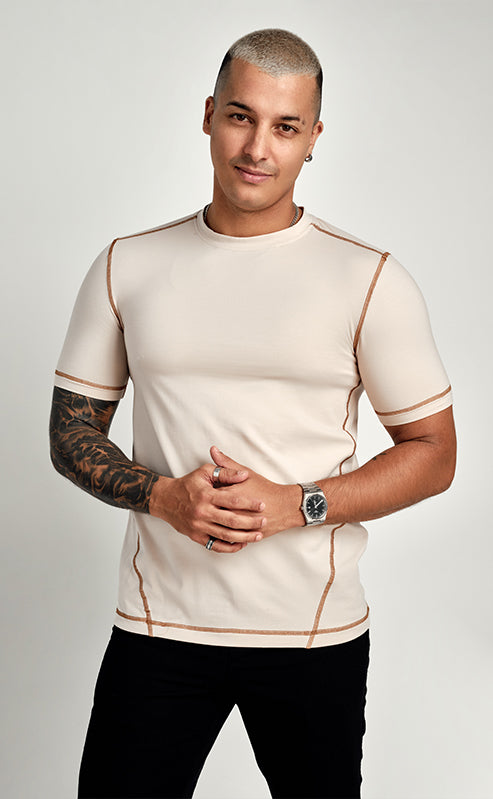 CAMO ROUND NECK T-SHIRT - LIGHT BROWN