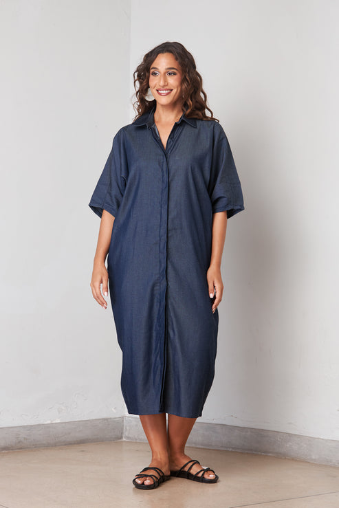 ANAIS KAFTAN DRESS - NAVY BLUE MARL