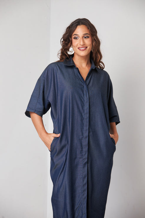 ANAIS KAFTAN DRESS - NAVY BLUE MARL