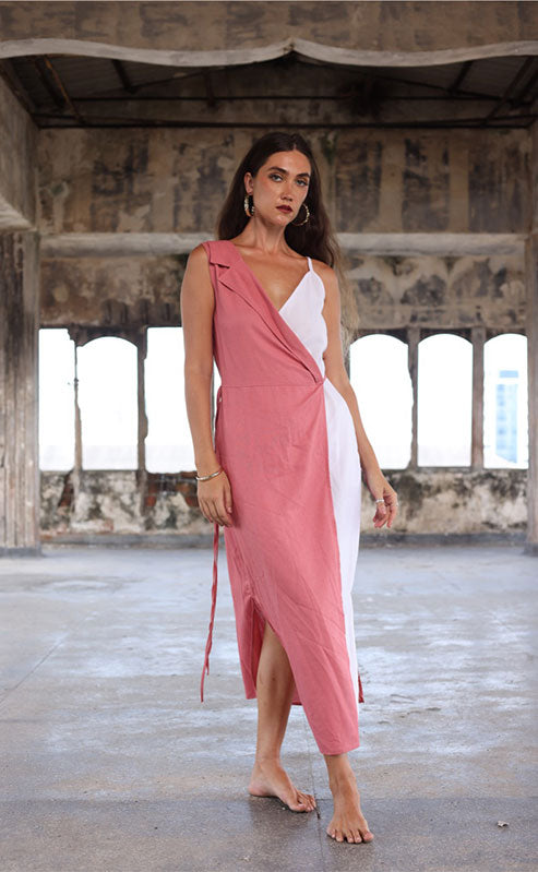 CHANA DRESS - PINK/WHITE