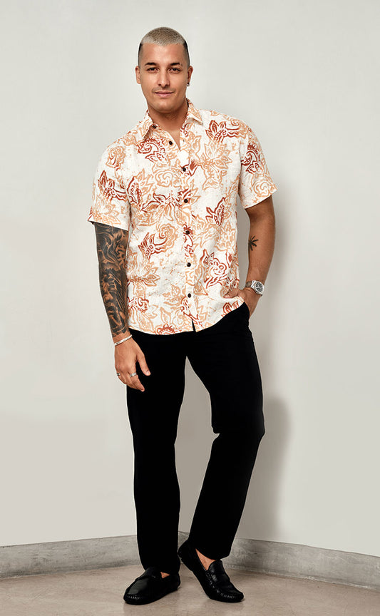 CALEB SHORT SLEEVE SHIRT - BROWN BATIK