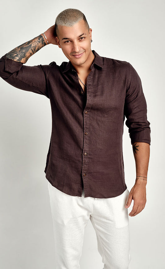 LUCAS LONG SLEEVE SHIRT - CHOCOLATE BROWN