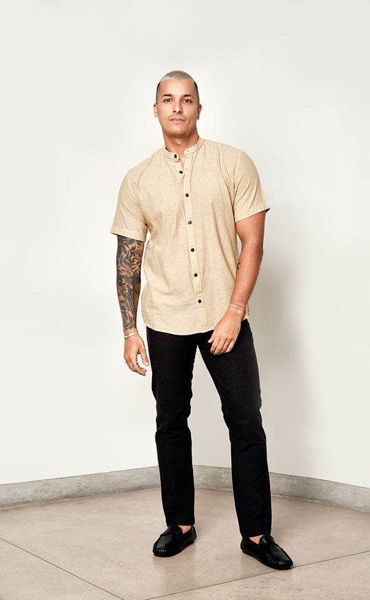 MATEO SHORT SLEEVE SHIRT - LEMON CURRY MARL