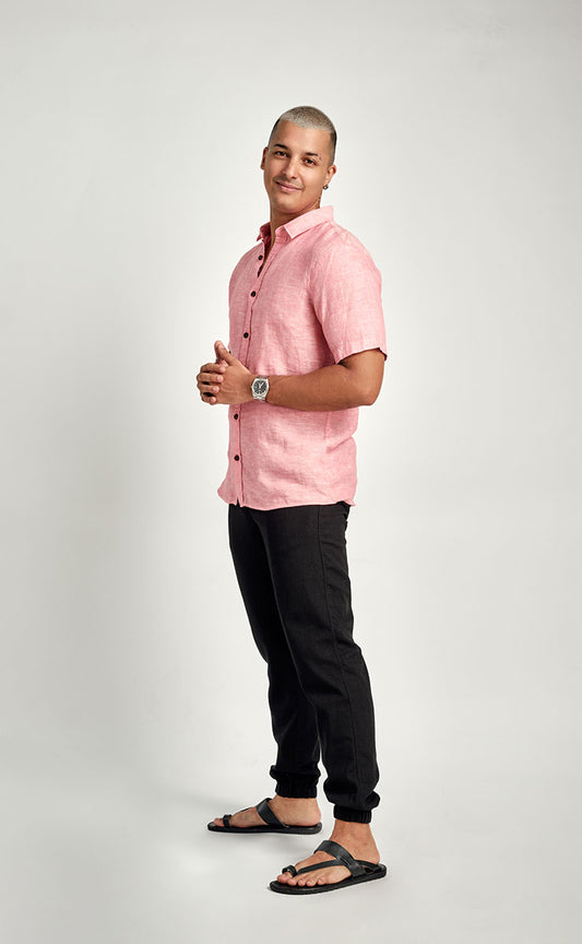 CALEB SHORT SLEEVE SHIRT - DARK PINK MARL