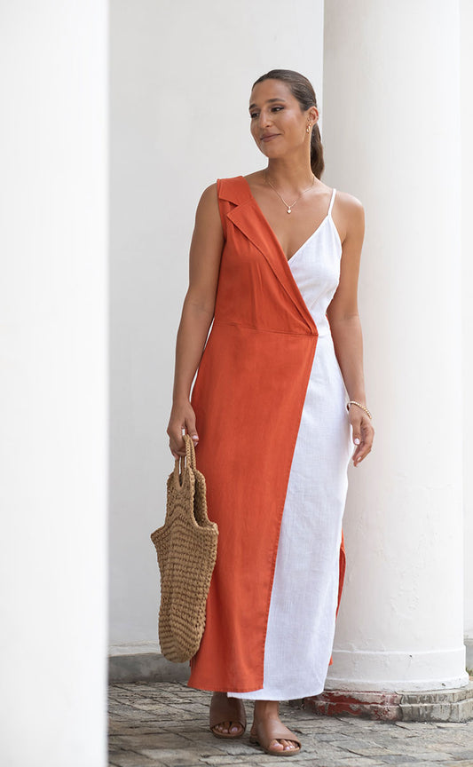 CHANA DRESS - ORANGE AND WHITE